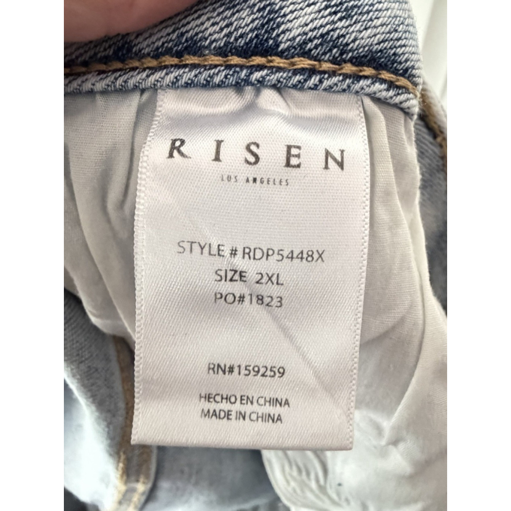 Risen Jeans Light Acid Wash Distressed Cropped Flare Jeans Size 2XL - Picture 5 of 6